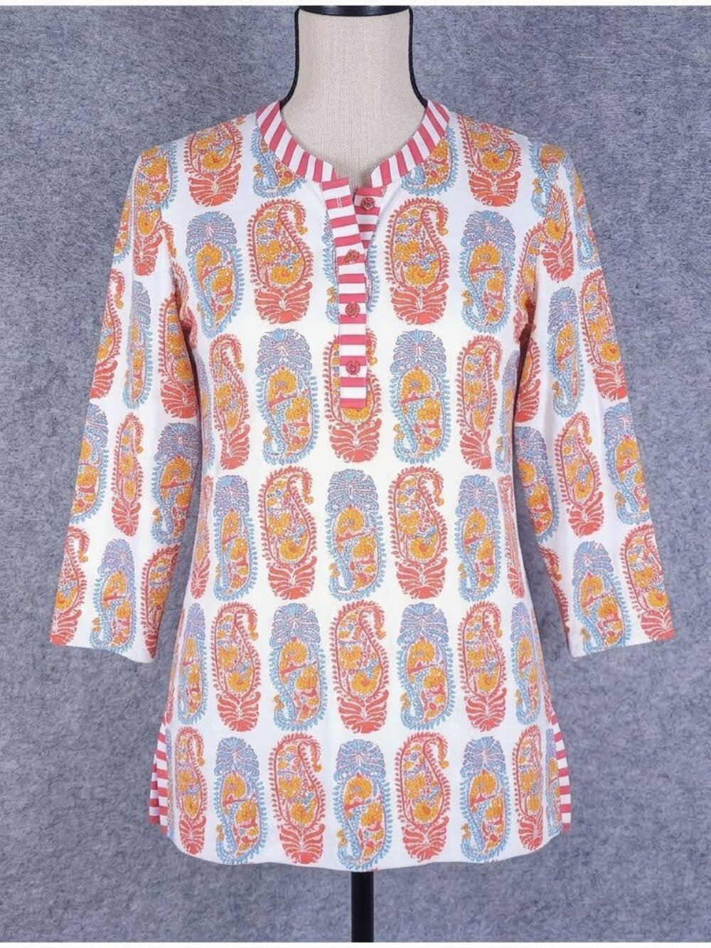 J McLaughlin Catalina Cloth Paisley Henley Tunic Medium Resort Stretch Top